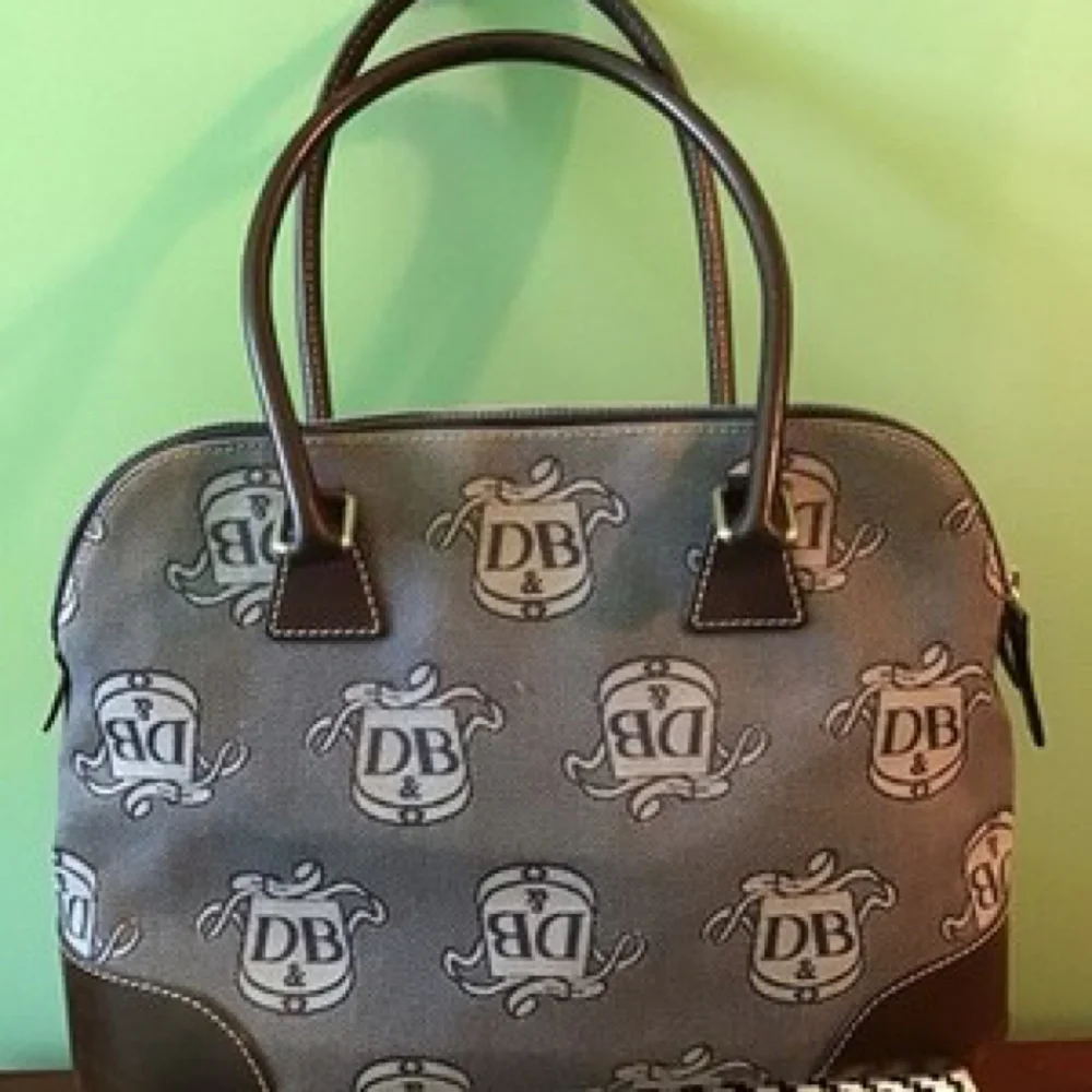 Dooney & Bourke‎ Signature Logo Satchel Brown Leather Trim Classic Style